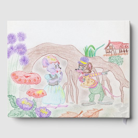 Custom Kids Artwork, zwei niedliche Maus, Blume... Gästebuch (Rückseite)