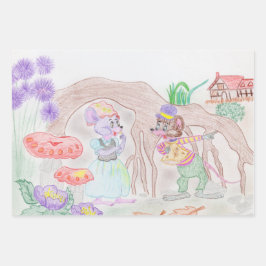 Custom Kids Artwork, zwei niedliche Maus, Blume... Geschenkpapier Set