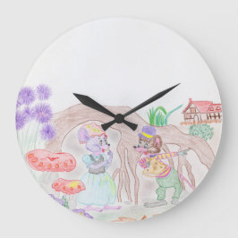 Custom Kids Artwork, zwei niedliche Maus, Blume... Große Wanduhr