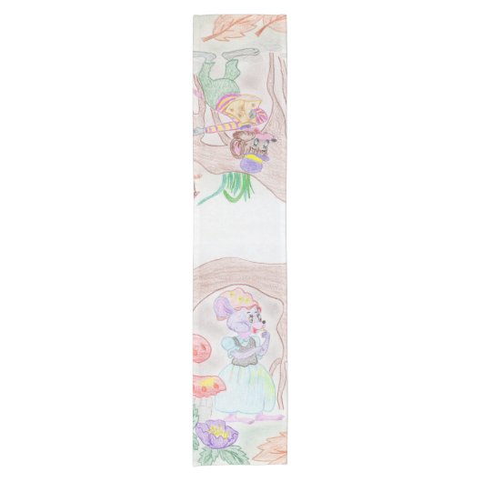 Custom Kids Artwork, zwei niedliche Maus, Blume... Kurzer Tischläufer (Vorderseite)