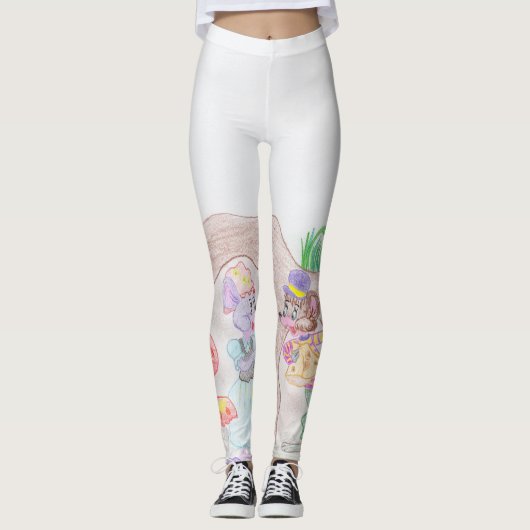 Custom Kids Artwork, zwei niedliche Maus, Blume... Leggings (Vorderseite)