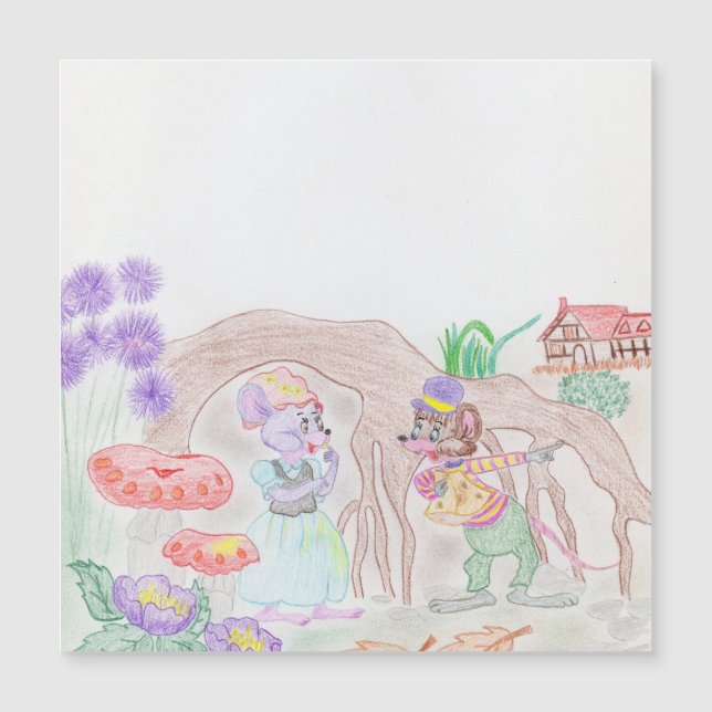 Custom Kids Artwork, zwei niedliche Maus, Blume... Magnetkarte (Vorderseite)