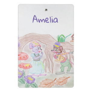 Custom Kids Artwork, zwei niedliche Maus, Blume... Mini Klemmbrett