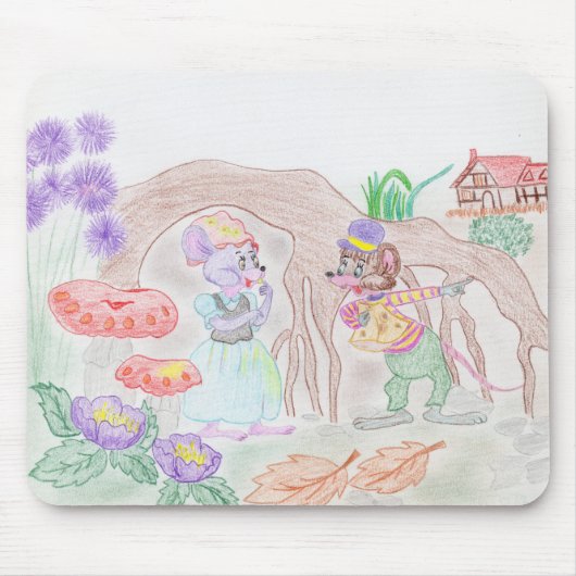 Custom Kids Artwork, zwei niedliche Maus, Blume... Mousepad (Vorne)