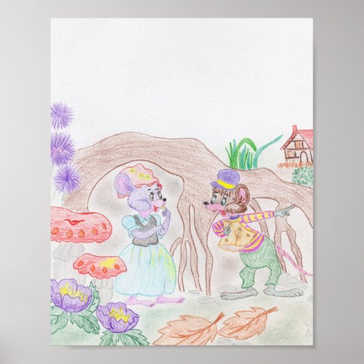 Custom Kids Artwork, zwei niedliche Maus, Blume... Poster (Vorne)
