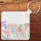 Custom Kids Artwork, zwei niedliche Maus, Blume... Schlüsselanhänger (Rückseite)
