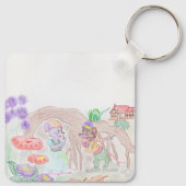 Custom Kids Artwork, zwei niedliche Maus, Blume... Schlüsselanhänger (Rückseite)