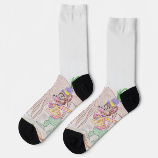 Custom Kids Artwork, zwei niedliche Maus, Blume... Socken (Linkes Detail)