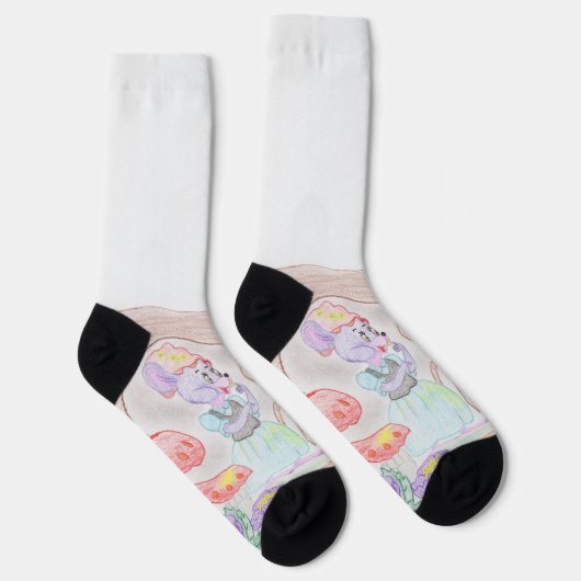 Custom Kids Artwork, zwei niedliche Maus, Blume... Socken (Rechts)