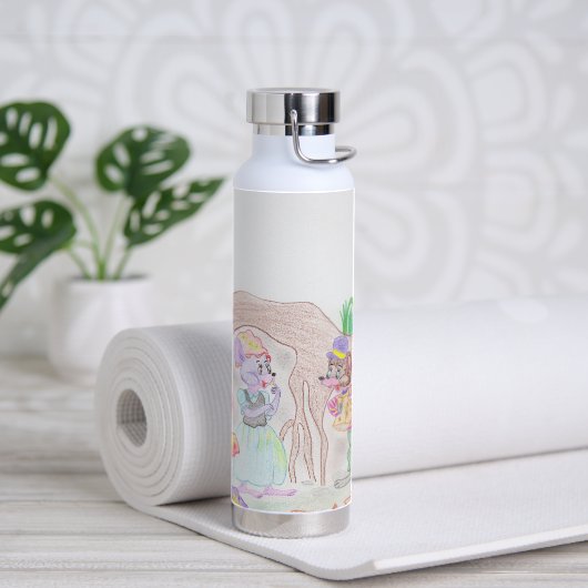 Custom Kids Artwork, zwei niedliche Maus, Blume... Trinkflasche (Yoga)