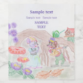 Custom Kids Artwork, zwei niedliche Maus, Blume... Weinetikett (Einzelnes Label)