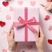 Custom Kids Baby Girl Pink White Karos Gold Text Geschenkpapier