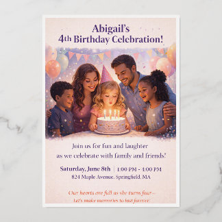 Custom Kids Birthday Invitation Rose Gold Foil  Folieneinladung