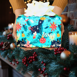 Custom Kids Christmas mit Snowflakes & Orangen Geschenkpapier