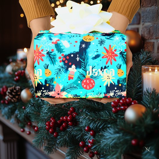 Custom Kids Christmas mit Snowflakes & Orangen Geschenkpapier