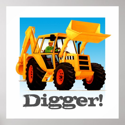 Custom Kids Construction Truck Gelber Digger Poster (Vorne)