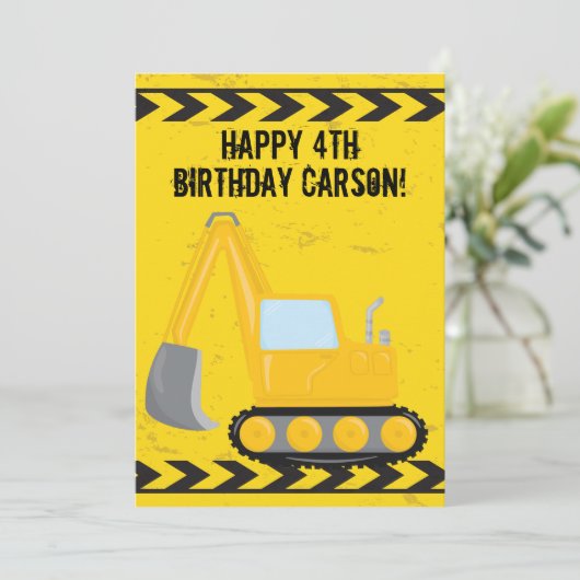 Custom Kids Construction Vehicle Happy Birthday Karte (Stehend Vorderseite)