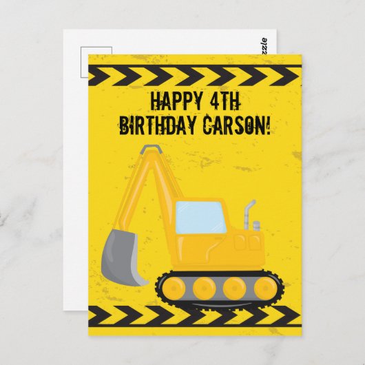 Custom Kids Construction Vehicle Happy Birthday Postkarte (Vorne/Hinten)