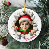 Custom Kids Face Photo Funny Christmas Elf Name Keramik Ornament