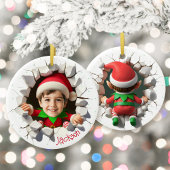 Custom Kids Face Photo Funny Christmas Elf Name Keramik Ornament