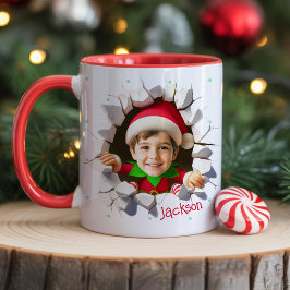 Custom Kids Face Photo Funny Christmas Elf Name Tasse