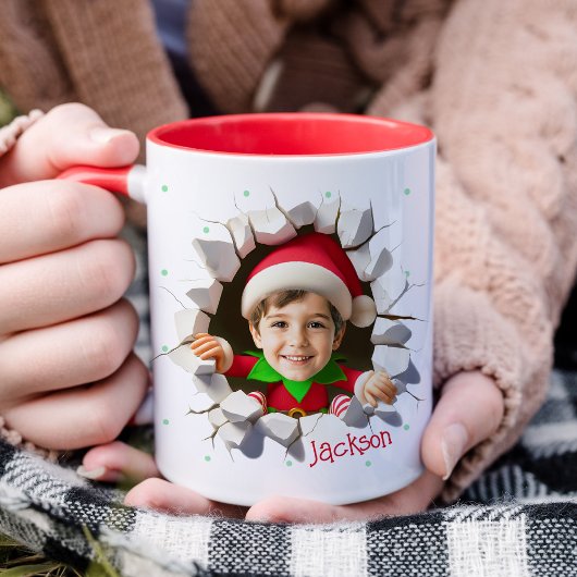 Custom Kids Face Photo Funny Christmas Elf Name Tasse