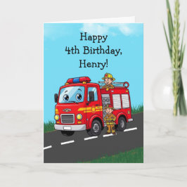 Custom Kid's Fire Truck Birthday Party Karte