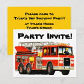 Custom Kids Fire Truck Party laden Einladungspostkarte (Vorne/Hinten)