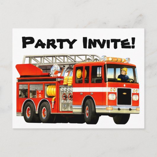 Custom Kids Fire Truck Party laden Einladungspostkarte (Vorderseite)