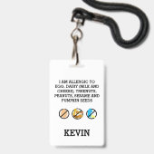 Custom Kids Food Allergy Alert Top Allergy Symbole Ausweis (Vorderseite mit Lanyard)