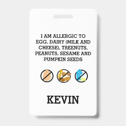 Custom Kids Food Allergy Alert Top Allergy Symbole Ausweis (Vorderseite)