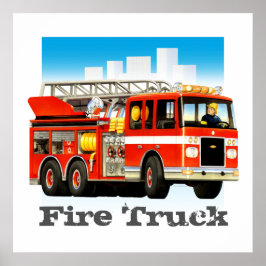 Custom Kid's Giant Red Fire Truck Art Poster
