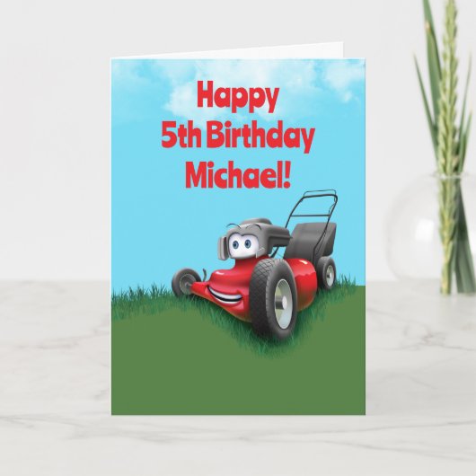 Custom Kid's Lawn Mowing Birthday Karte (Vorderseite)