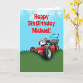 Custom Kid's Lawn Mowing Birthday Karte (Gelbe Blume)