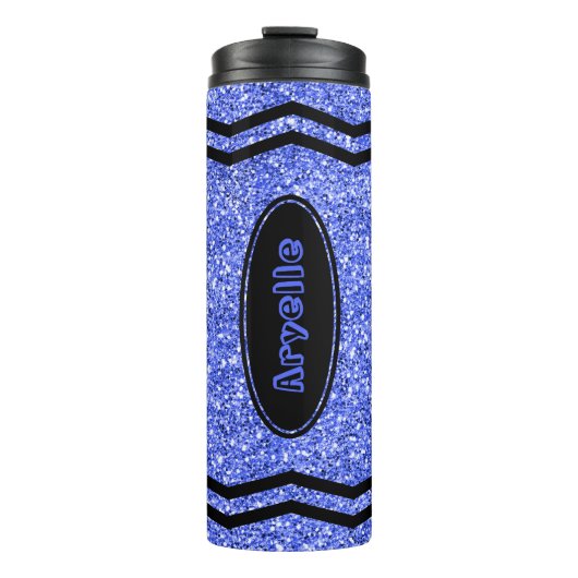 Custom Kids Name Blue Glitzer Crayon Drink Tumbler Thermosbecher (Vorderseite)