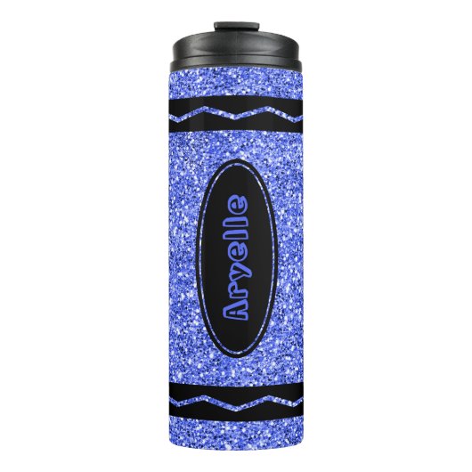 Custom Kids Name Blue Glitzer Crayon Drink Tumbler Thermosbecher (Vorderseite)
