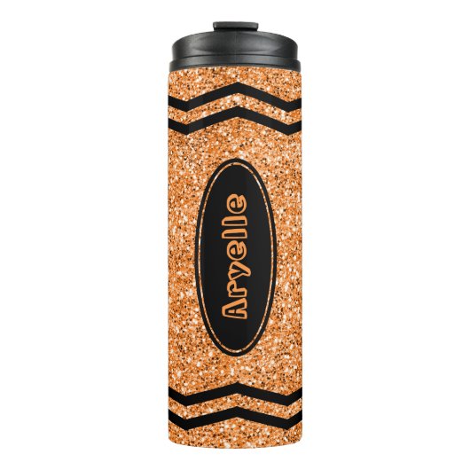 Custom Kids Name Orange Glitzer Craybler Thermosbecher (Vorderseite)