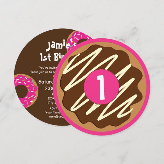 Custom kid's niedliche süße Runde Donut Geburtstag Einladung (Vorne/Hinten)