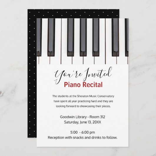 Custom Kids Piano Recital Invitation Einladung (Vorne/Hinten)