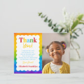 Custom Kids Rainbow Watercolor Foto Dankeskarte (Stehend Vorderseite)