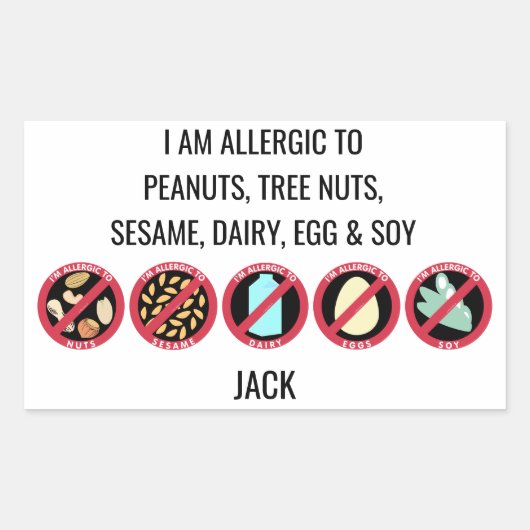 Custom Kids Sesame Nut Dairy Soy Egg Allergie Rechteckiger Aufkleber (Vorderseite)