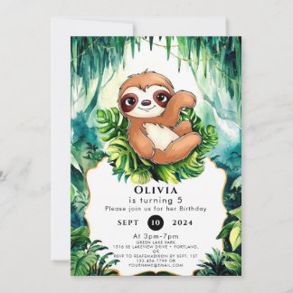 Custom Kids Sloth Birthday Einladung