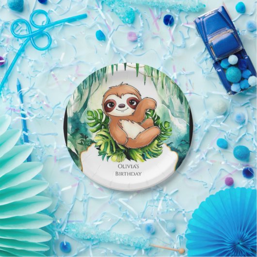 Custom Kids Sloth Birthday Pappteller (Party)