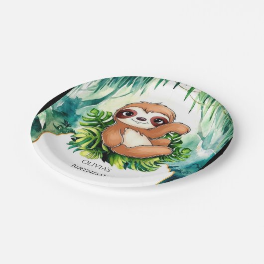 Custom Kids Sloth Birthday Pappteller (Schrägansicht)