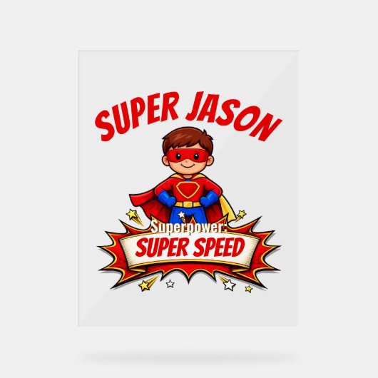 Custom Kids Superhero Name Acrylschild (Vorderseite)