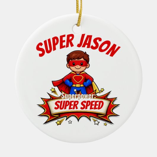 Custom Kids Superhero Name Keramik Ornament (Vorne)
