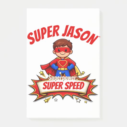 Custom Kids Superhero Name & Superpower Post-it Klebezettel (Vorderseite)