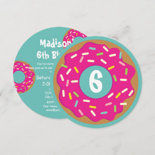 Custom Kind's niedlich runder Rosa donut Geburtsta Einladung