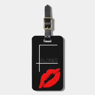 Custom Kiss Lip Black Lipstick Flores Monogramm Gepäckanhänger