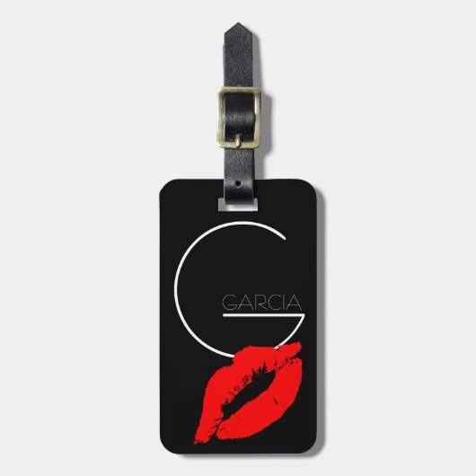 Custom Kiss Lip Black Lipstick Garcia Monogram Gepäckanhänger (Vorderseite vertikal)